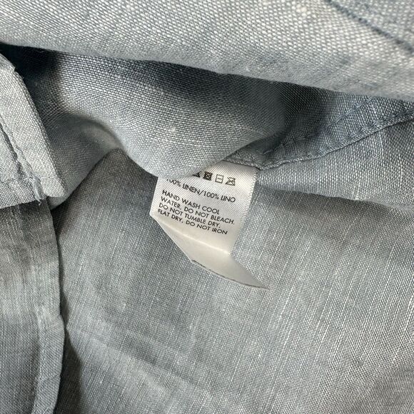 Saks Fifth Avenue Shirt Mens XL Blue Linen Button Up Short Sleeve EUC - Picture 4 of 9